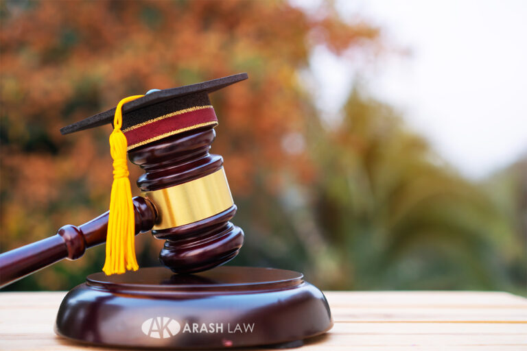 Graduation diploma hat / Judge gavel on school lawyer. Concept o
