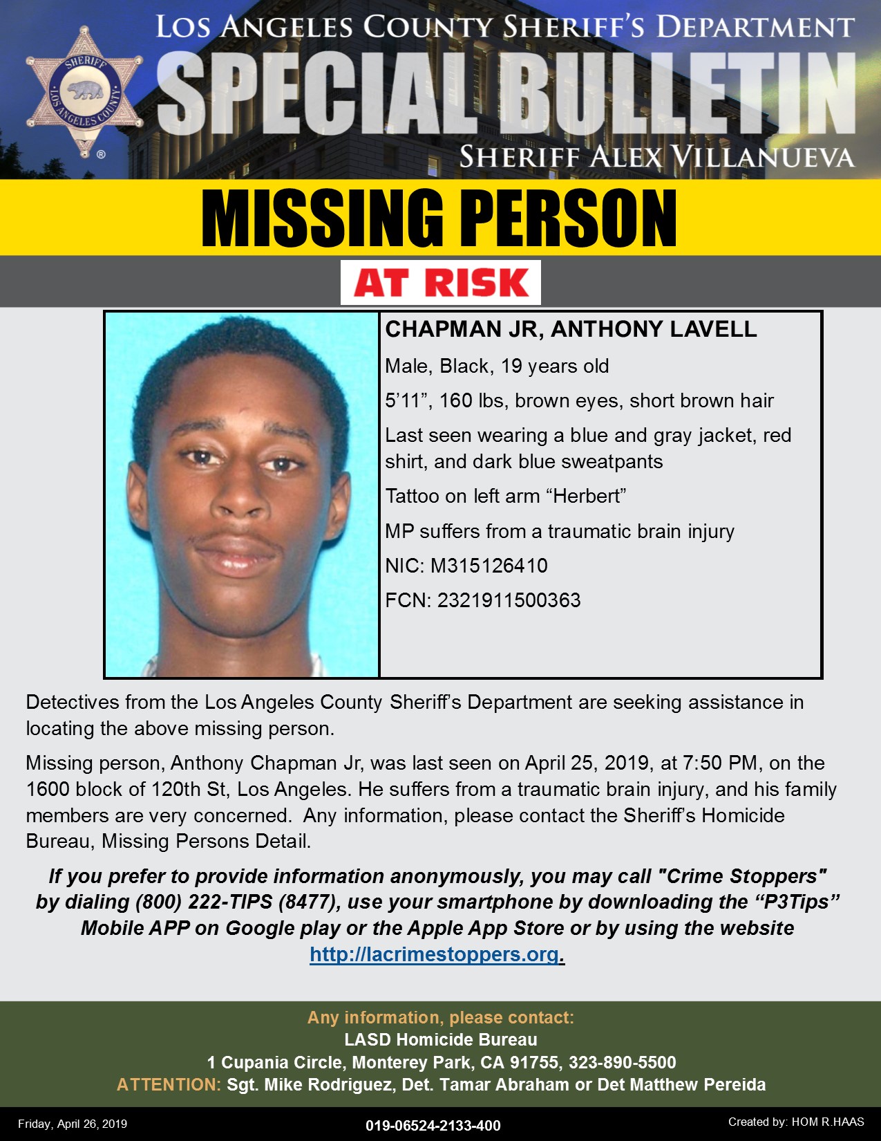 Active Search For Missing South Los Angeles Teen With Brain Injury