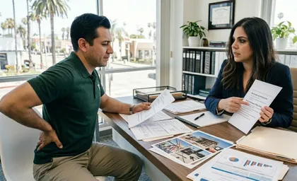 Injured worker consulting with a lawyer about potential liability for an accident on a homeowner's property