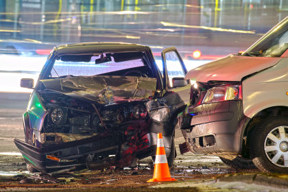Wrecked vehicles at the scene of a serious DUI crash
