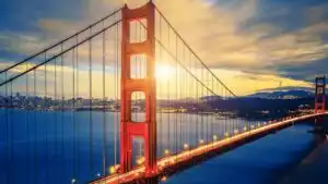 Sunset view of the Golden Gate Bridge highlighting DUI accident risks