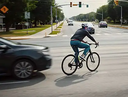 Ciclista Cambiando De Carril Sin Darse Cuenta Del Coche Que Se Aproxima