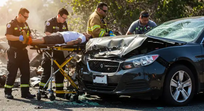 Injury victim being transported on a stretcher after an accident in Chula Vista