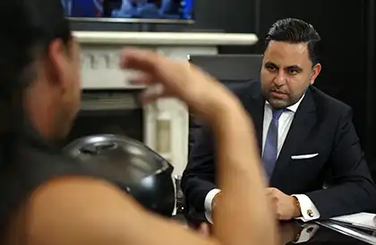 a victim consulting a personal injury lawyer