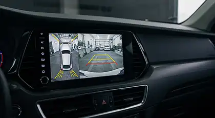 Backup camera system on a car dashboard