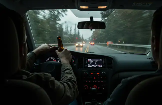 Driver holding a beer bottle while driving on the roads of Tuolumne County
