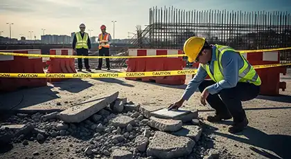 Construction supervisor leads safety meeting on-site
