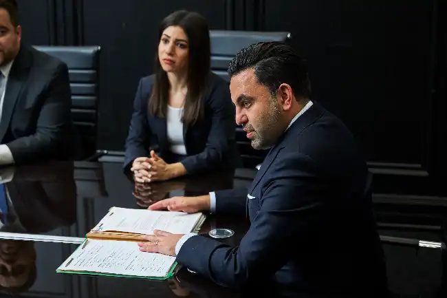 El abogado Arash Khorsandi se reúne con otros abogados para tratar un caso de accidente relacionado con Airbnb