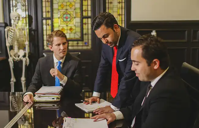 Fontana Uber accident attorneys discussing legal documents during a client case review