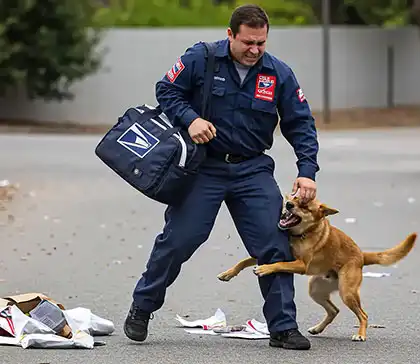 Postal worker being attacked by a dog