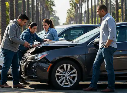 a couple of individuals checking the collision coverage for a fender bender