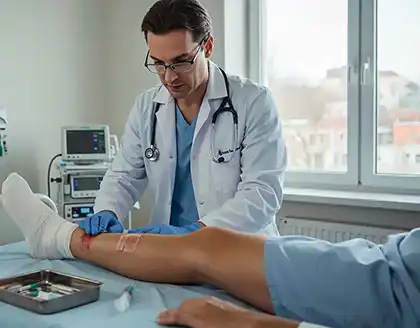 dog bite victim getting treated by a doctor
