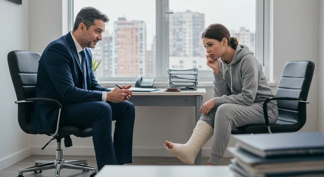 A lawyer discussing a case with the victim of Uber accident in Hayward