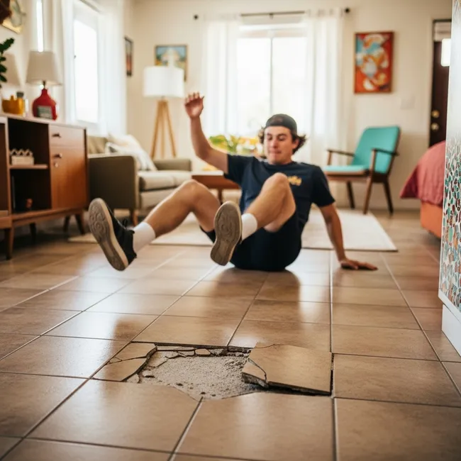 Airbnb guest trips due to poorly maintained flooring