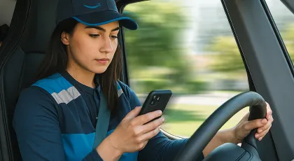 Amazon delivery driver distracted by phone while driving