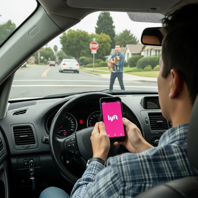Distracted Lyft driver using the app while driving