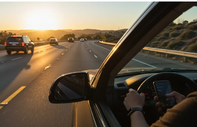 Driver using a phone while driving on a highway near Elk Grove