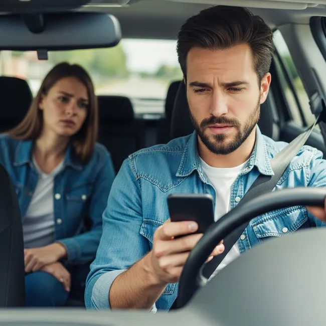 Driver using the phone while operating an Uber vehicle with a passenger