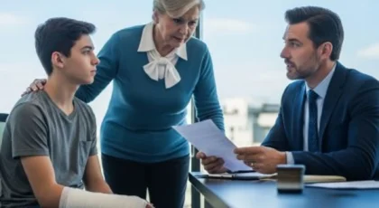Injured teen and guardian consulting a personal injury lawyer after an Amazon delivery accident
