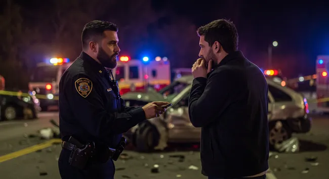 Injured victim talking to the police after a car accident in Clovis