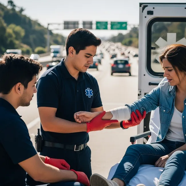 Lyft accident victim getting treatment from emergency responders