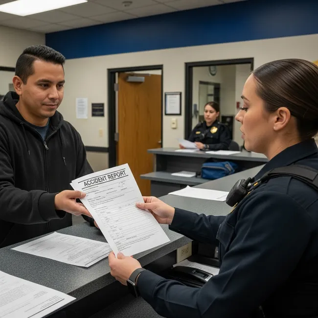 Pedestrian accident victim filing an accident report with the local police in Fontana