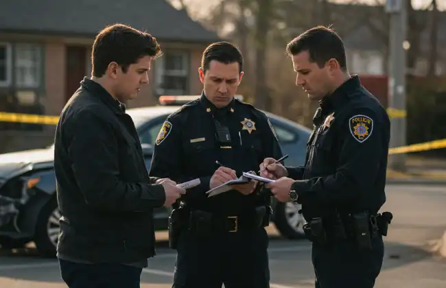 Uber accident victim speaking with police officers at the scene