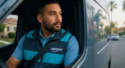Amazon Driver making deliveries on neighborhood
