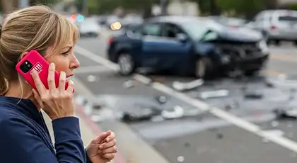 Woman calling 911 after witnessing a car accident