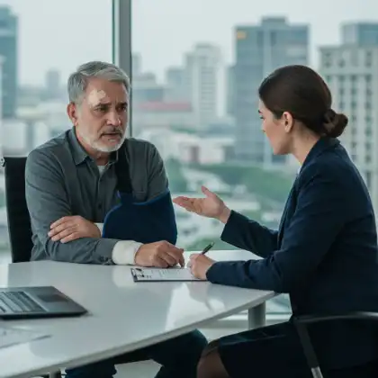 a lawyer explaining the car accident settlement details to a client