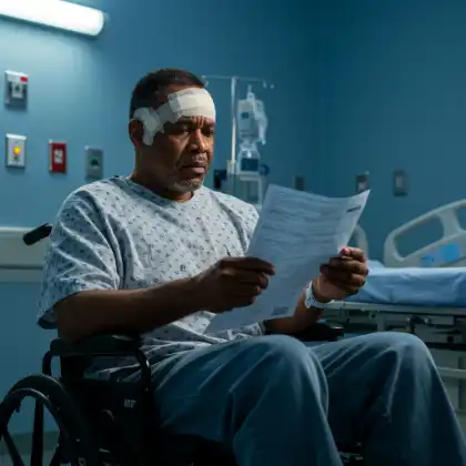 car accident victim looking through a car accident settlement form