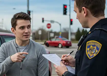 man arguing with the police officer about the police report or citation