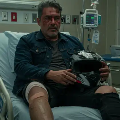motorcycle accident victim getting a checkup in the hospital
