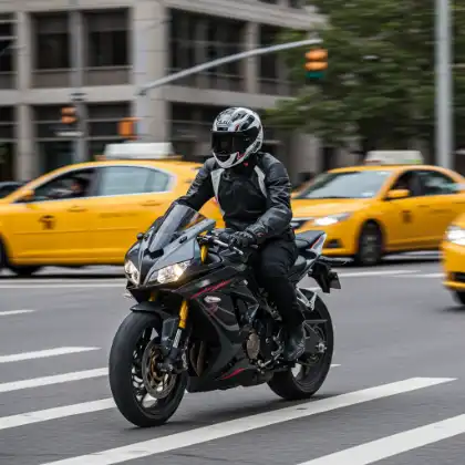 motorcyclist in full gear wearing DOT approved helmet