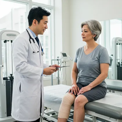 Doctor evaluating injured patient’s condition during follow-up consultation