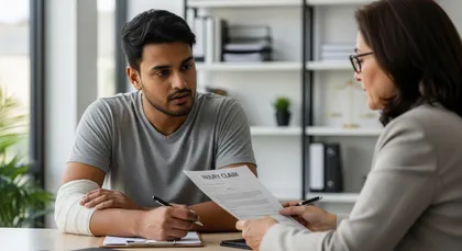 Immigrant discussing personal injury claim with legal professional