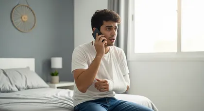 Injured man calling insurance company after a car accident