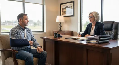 Injured man consulting with a lawyer about a rear-end accident claim