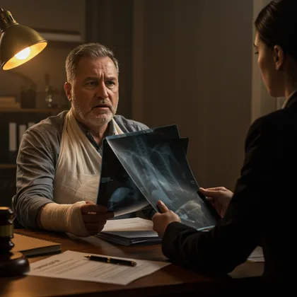 Injured man reviews X-rays with lawyer after drunk driving accident