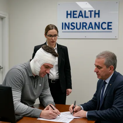 Injured man signing insurance documents after a personal injury
