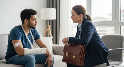 Injured person meeting with personal injury lawyer to discuss liability