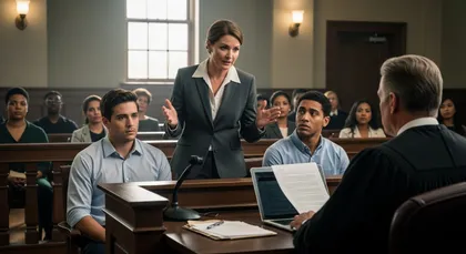 Lawyer representing injured construction workers in court after a job site accident