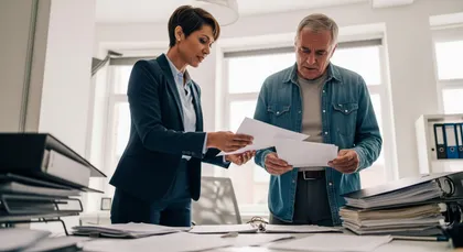 Lawyer reviewing compensation options with injured construction worker after a job site accident