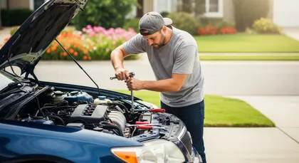 Man performing car maintenance to keep his vehicle safe for the road