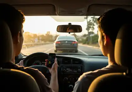 Driver distracted by phone while following another car
