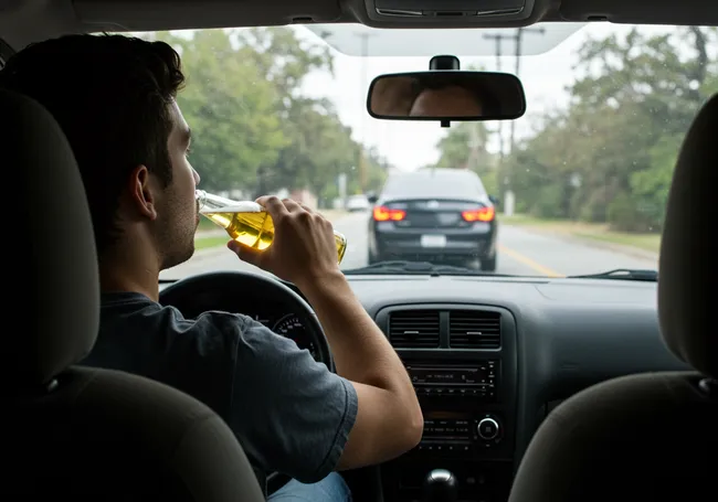 A man driving a car while drinking alcohol in Jurupa Valley
