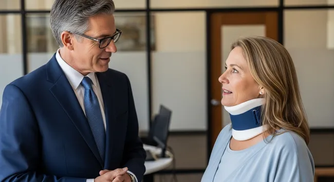 An injured woman is consulting a lawyer