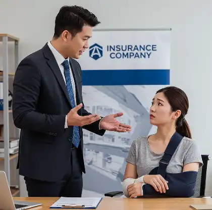 Injured accident victim consulting insurance representative