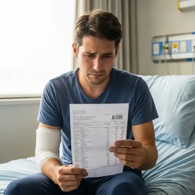 Injured man reviewing medical bills after accident
