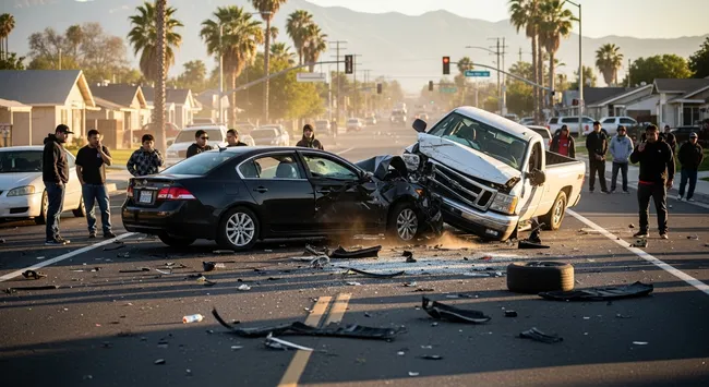 Two cars collided along the highway in Rialto